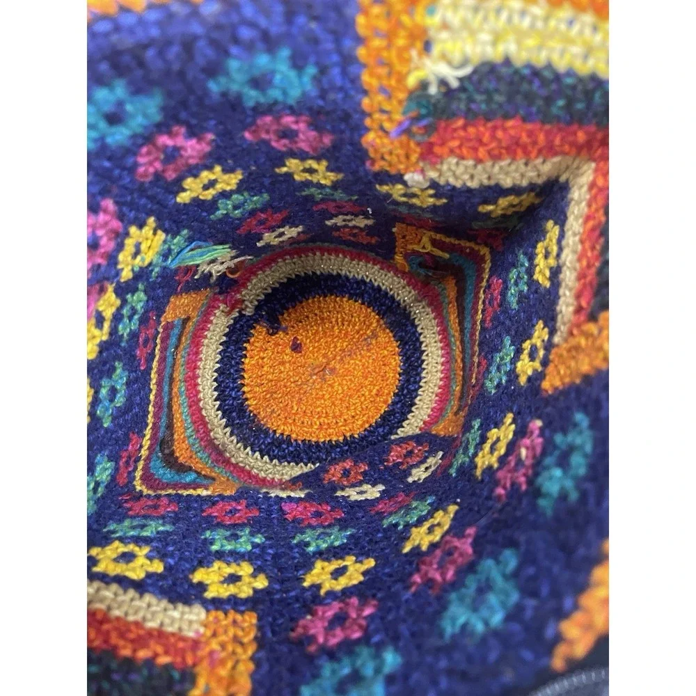Guatamalan Woven Hobo Bag Crossbody Purse With Zipper Blue Orange Yellow Floral